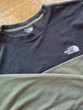 North Face Mens Med TKA Glacier Crew Taupe Green/TNF Blk Lite Fleece Mid Layer